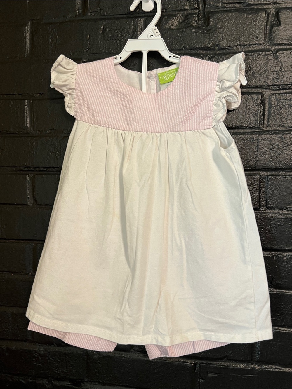 Girls White Dress with Light Pink Yoke - Casual Matching Set